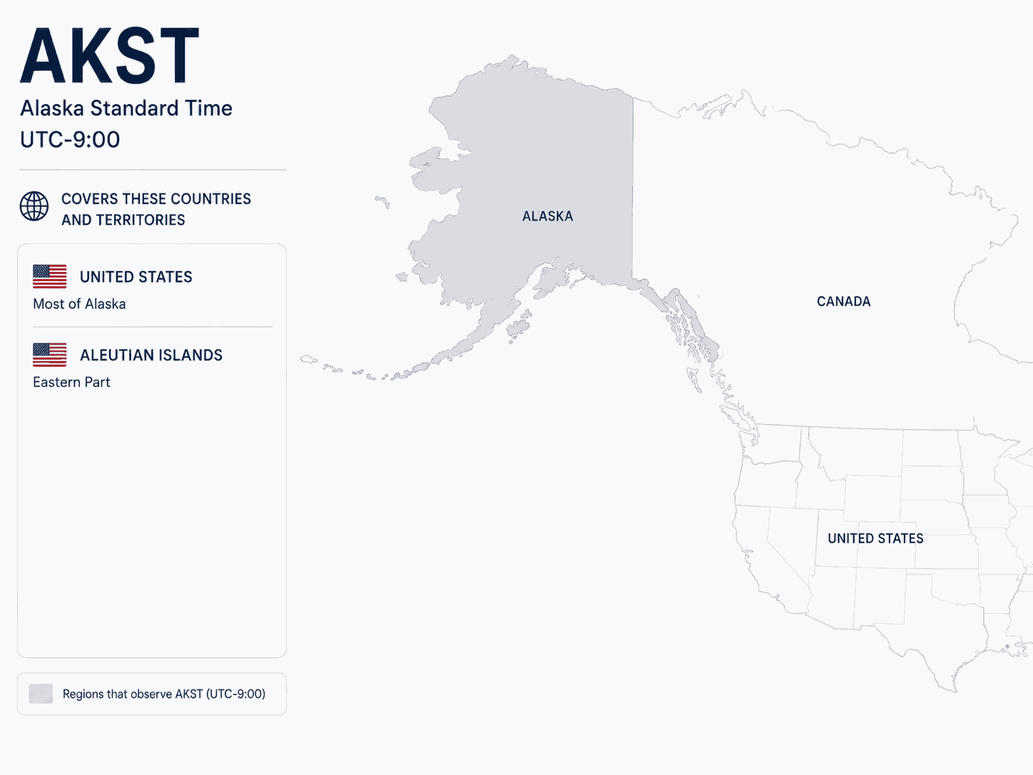 Geographical coverage map and countries observing Alaska Standard Time
