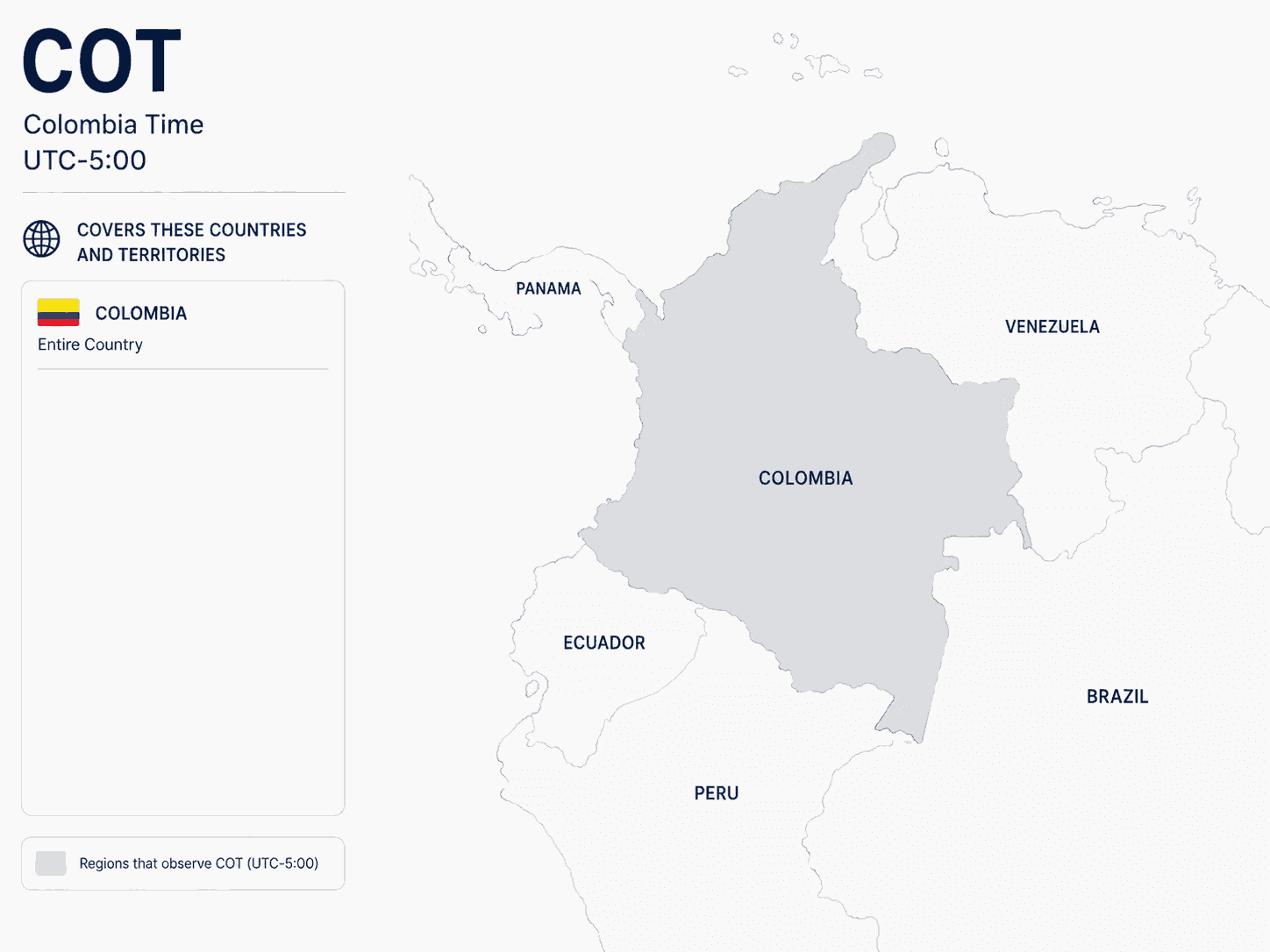 Geographical coverage map and countries observing Colombia Time