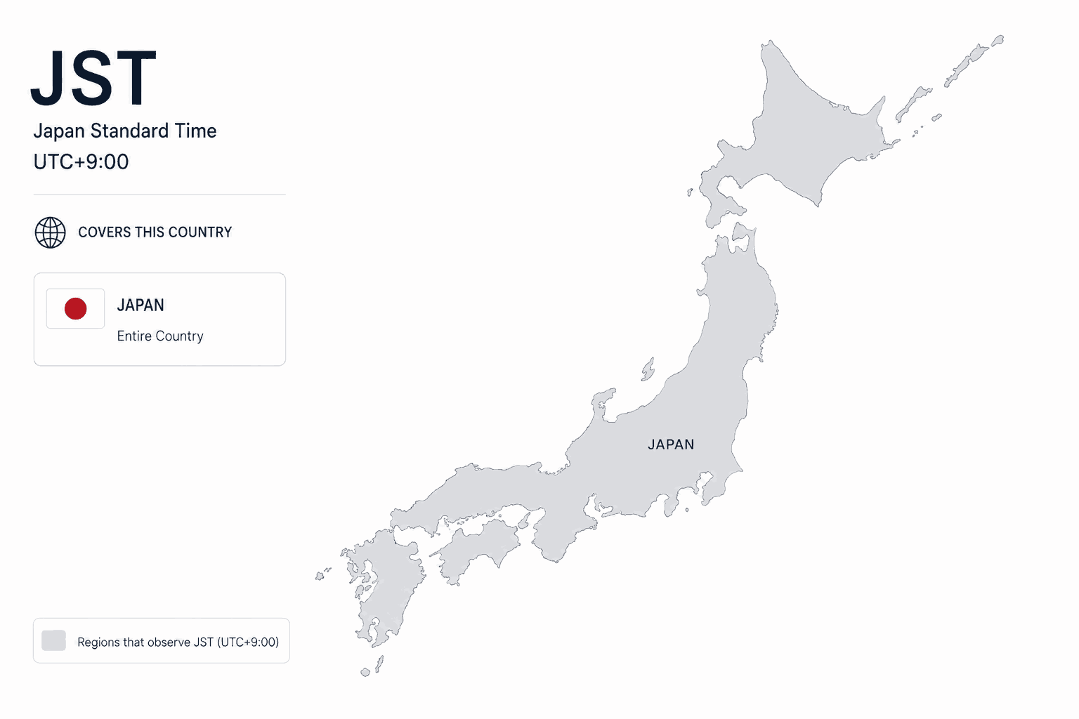 Geographical coverage map and countries observing Japan Standard Time