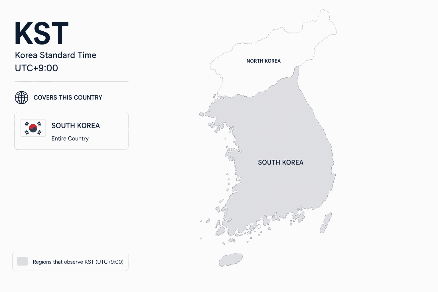Geographical coverage map and countries observing Korea Standard Time